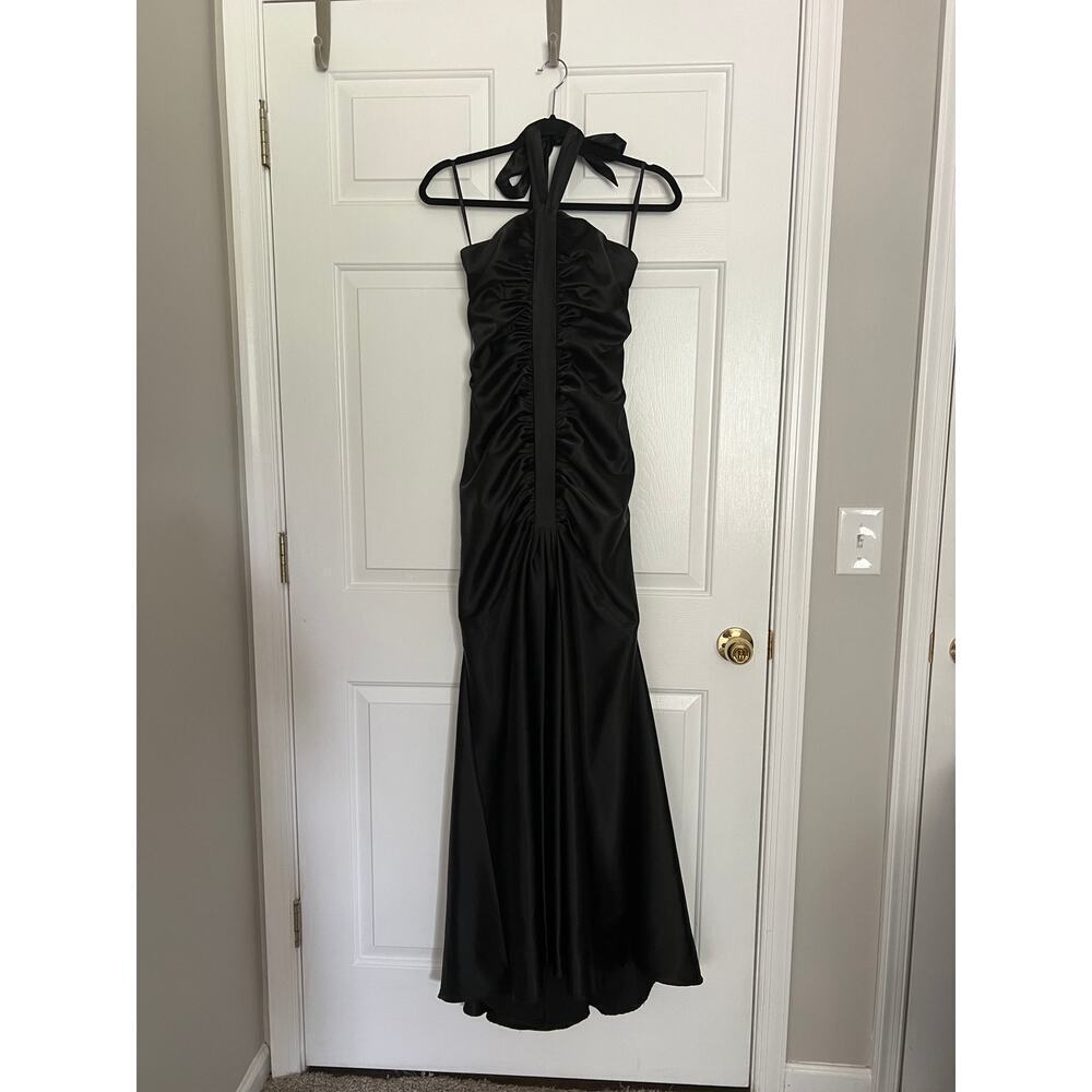Jessica McClintock Y2K Vintage Whimsigoth Black Satin Gown Dress